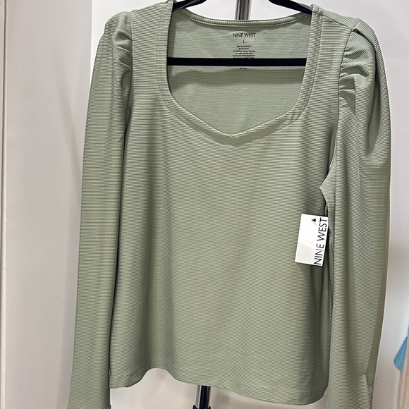 Nine West Tops - Nine West Long Sleeved Top Olive Green with Ruffle Shoulder, Size L